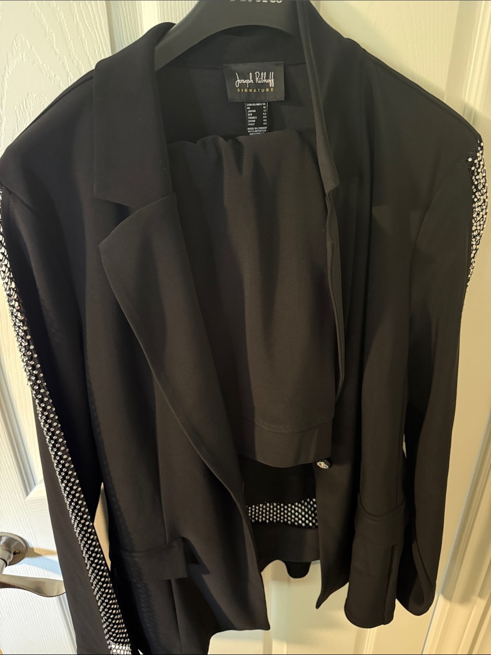 Joseph Ribkoff Black Blazer with Crystal-Studded Sleeves